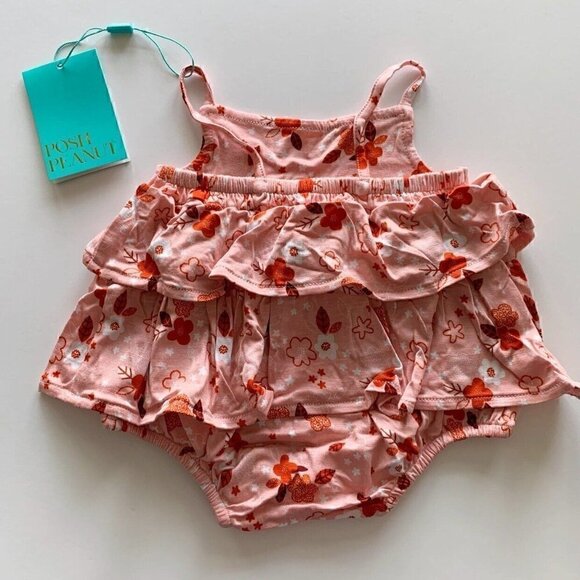 NWT Posh Peanut Baby Girl Darling Basic Ruffle Spaghetti Romper 0-3 Months - Picture 2 of 7